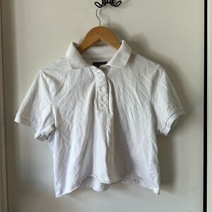 Abercrombie & Fitch White Cropped Polo Shirt